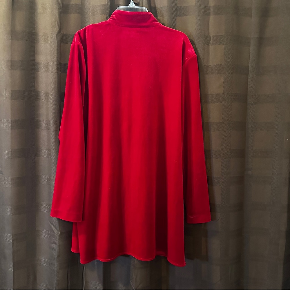 Caroline Rose Mandarin Red Velvet Red Jacket with Crystal Buttons size LP - Picture 5 of 6